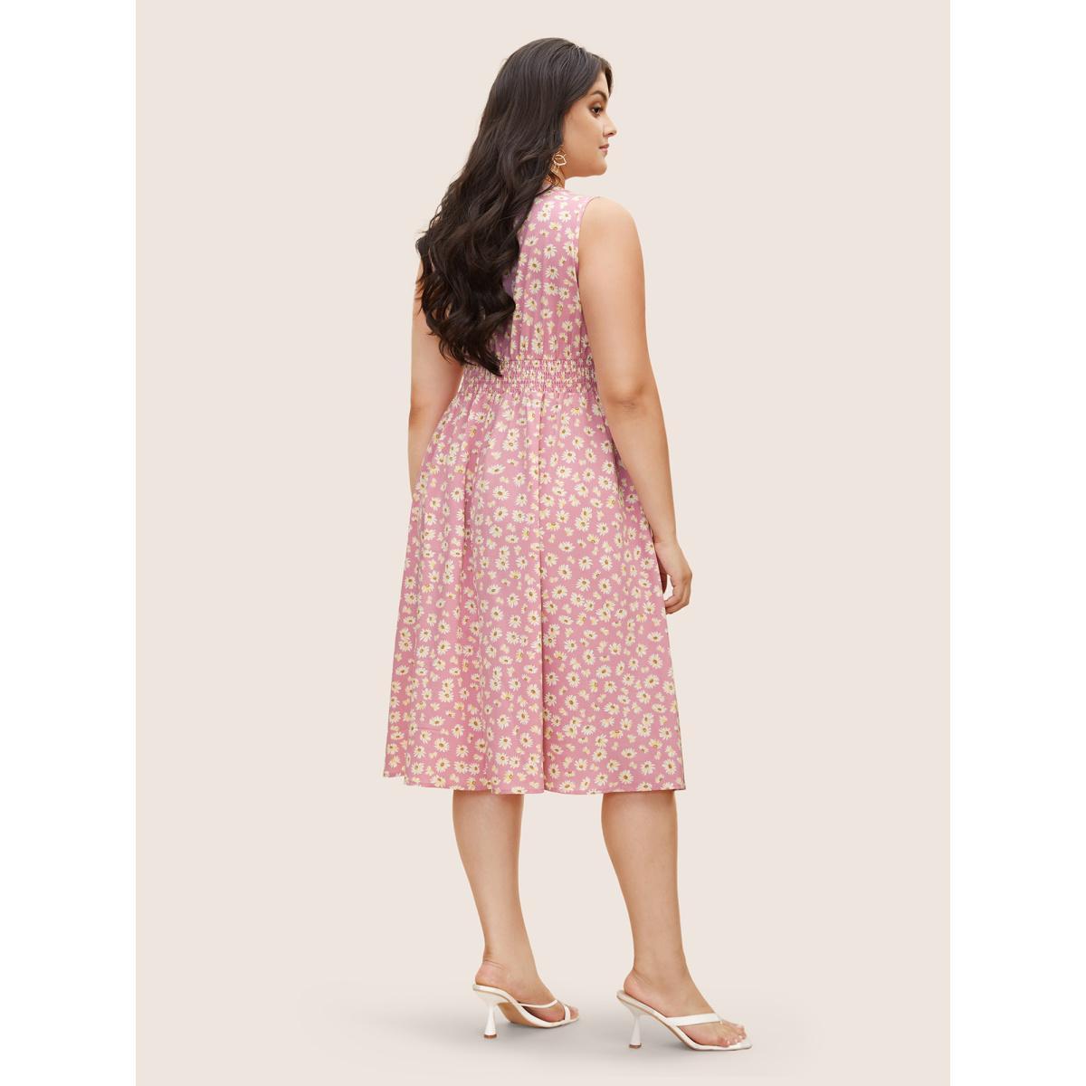 Plus Size Collared Daisy Midi Dress Blush Women Elegant Gathered Lapel Collar Sleeveless Curvy BloomChic 30/6X Product Image