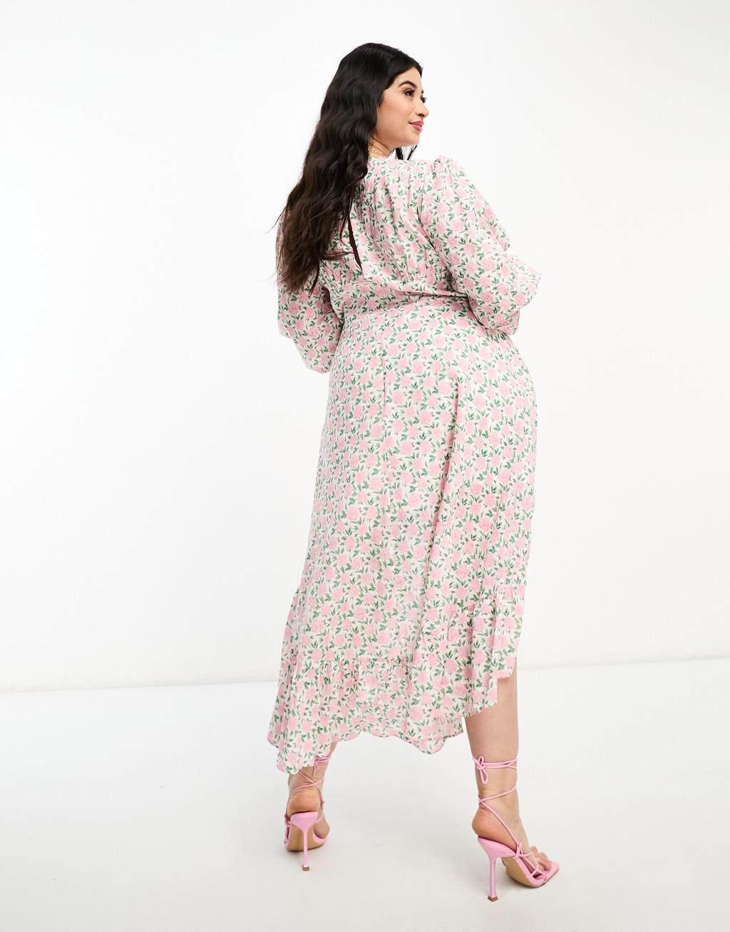 Collective The Label Curve Exclusive high-low ruffle maxi dress in ivory rose Product Image
