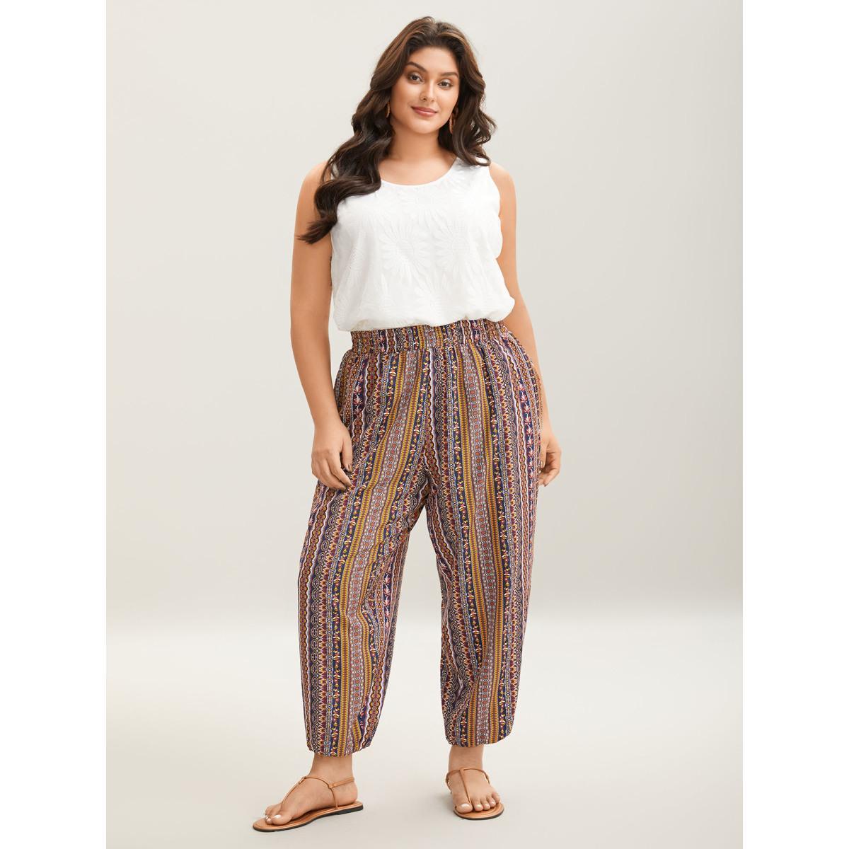 Plus Size Boho Striped Split Jogger Pants Women Multicolor Casual Bodycon Mid Rise Everyday-Casual Pants BloomChic 30/6X Product Image