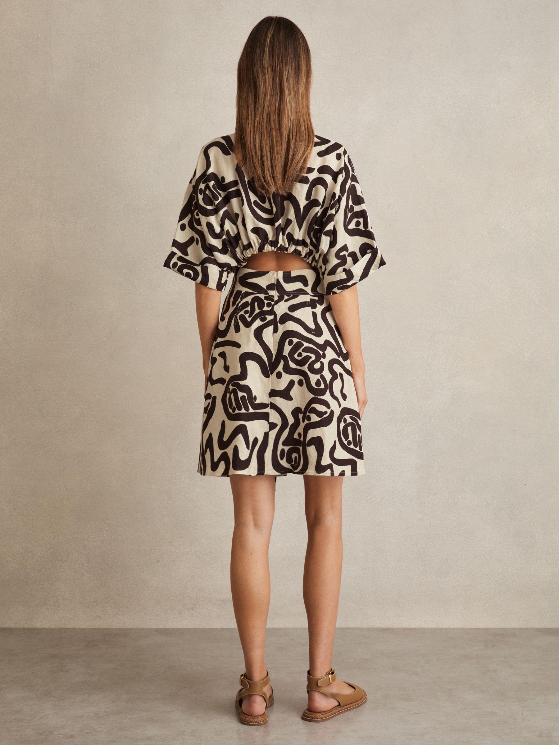 Linen Blend Printed Shirt Dress in Brown/Ivory Product Image