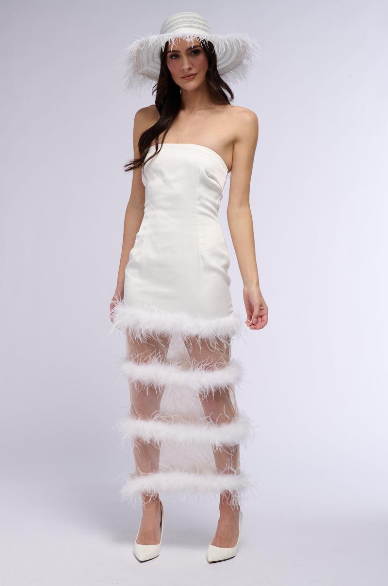 READY TO PARTY FEATHER CUT OUT MIDI DRESS Product Image