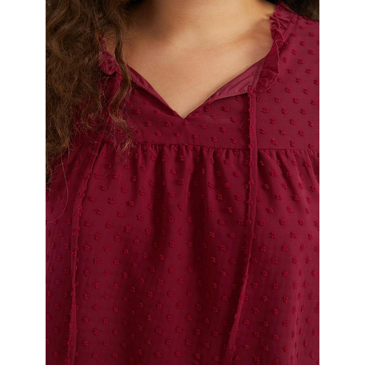 Plus Size Scarlet Halloween Solid Tie Neck Shirred Blouse Women Elegant Long Sleeve Tie Neck Festival-Halloween Blouses BloomChic 14-16/1X Product Image