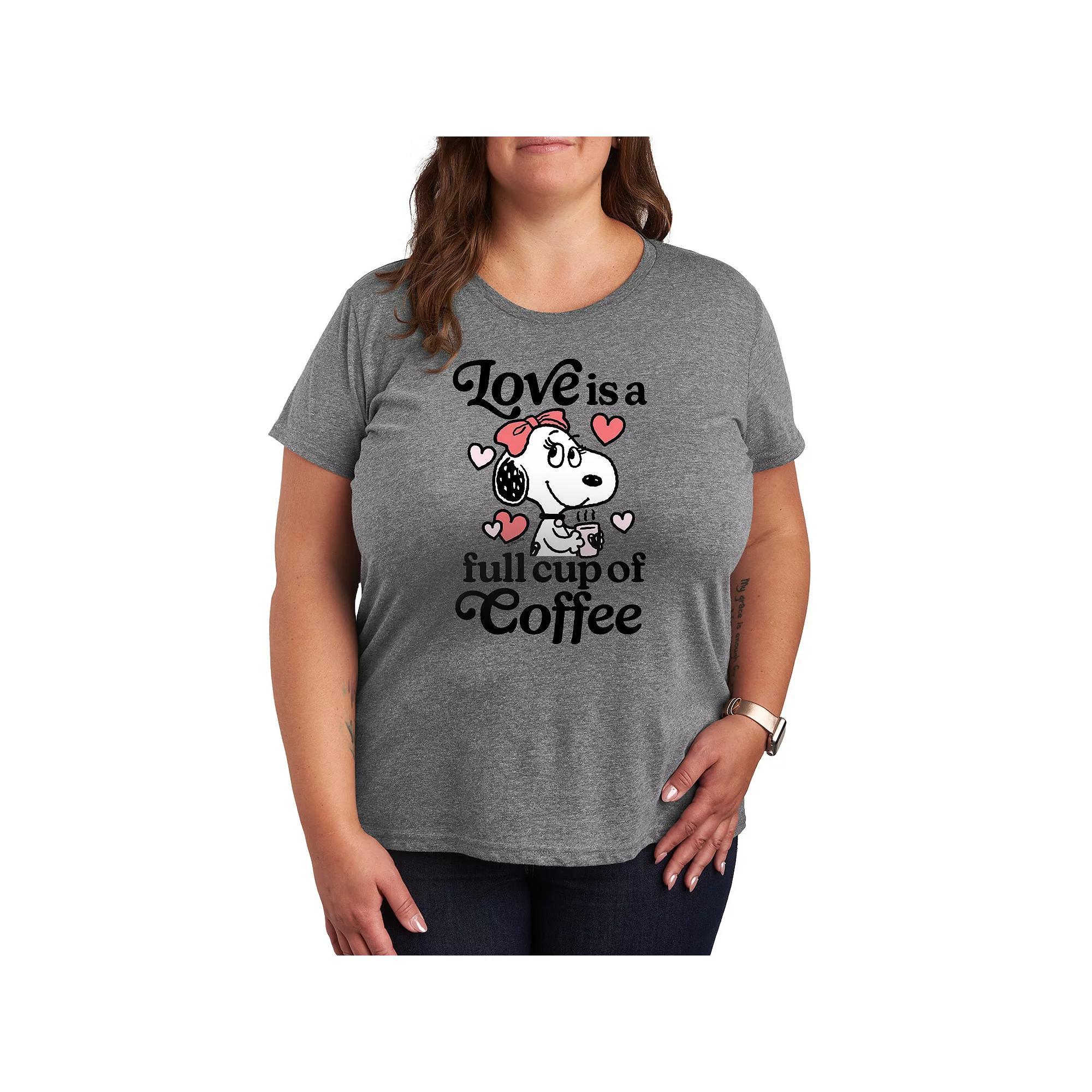 Plus Size Peanuts Belle Full Cup Of Coffee Graphic Tee, Womens Grey Gray Product Image