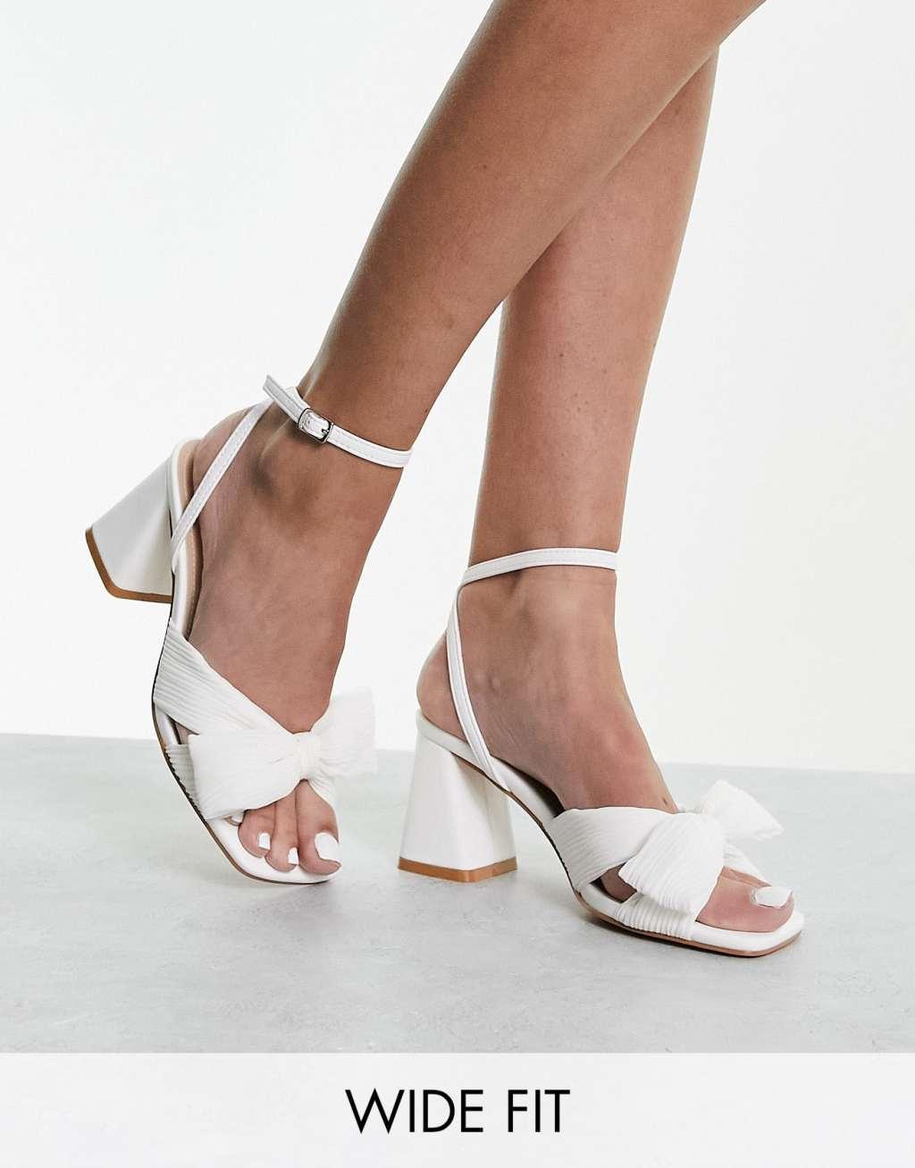 Glamorous Wide Fit mid heel sandals with bow Product Image