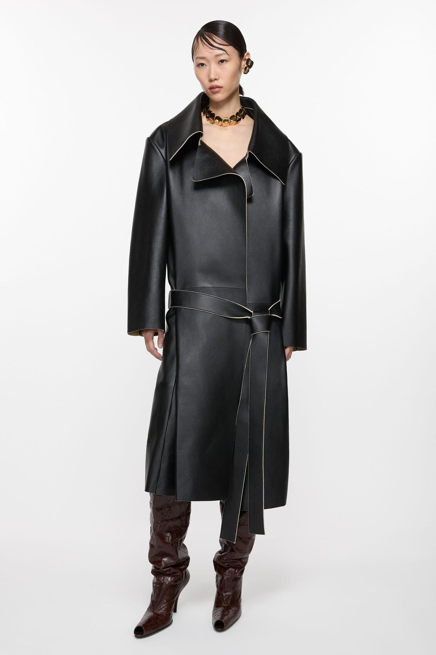 Double-breasted leather coat Product Image