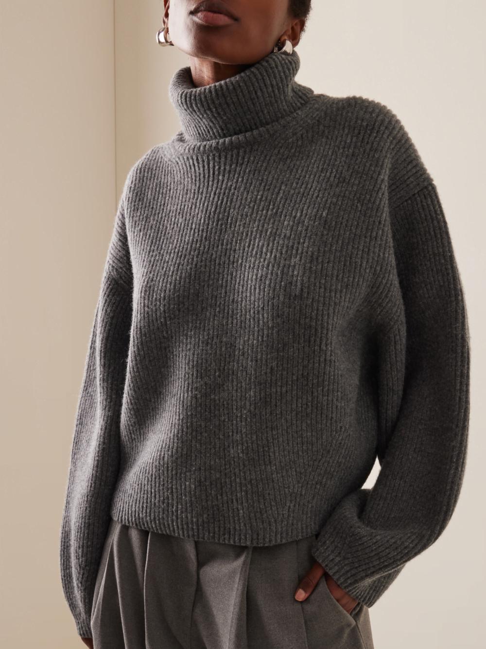 TOTÊME Ribbed Turtleneck In Grey Melange Product Image