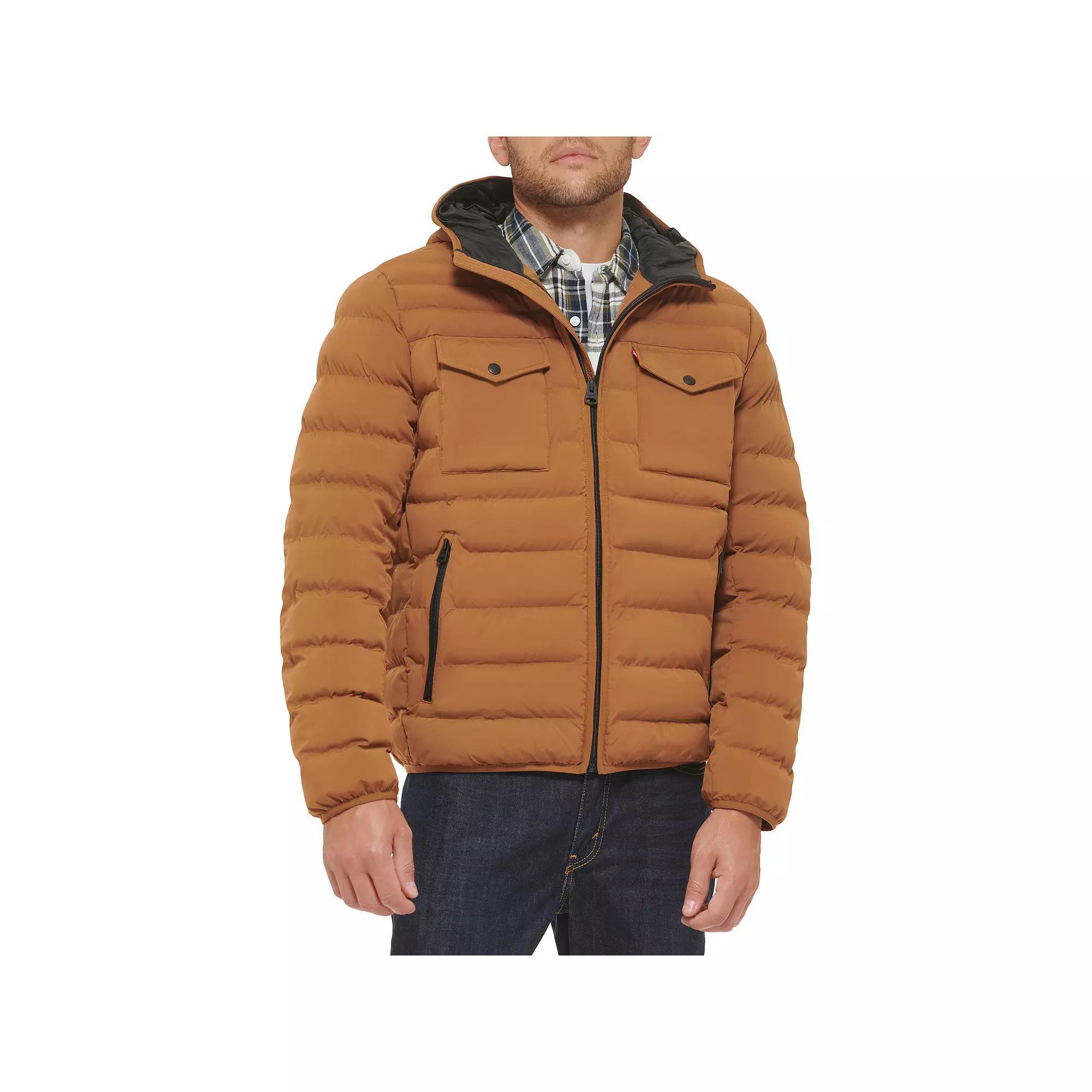 Men's Levi's® Stretch Two Pocket Quilted Hooded Jacket, Size: Small, Brown Product Image