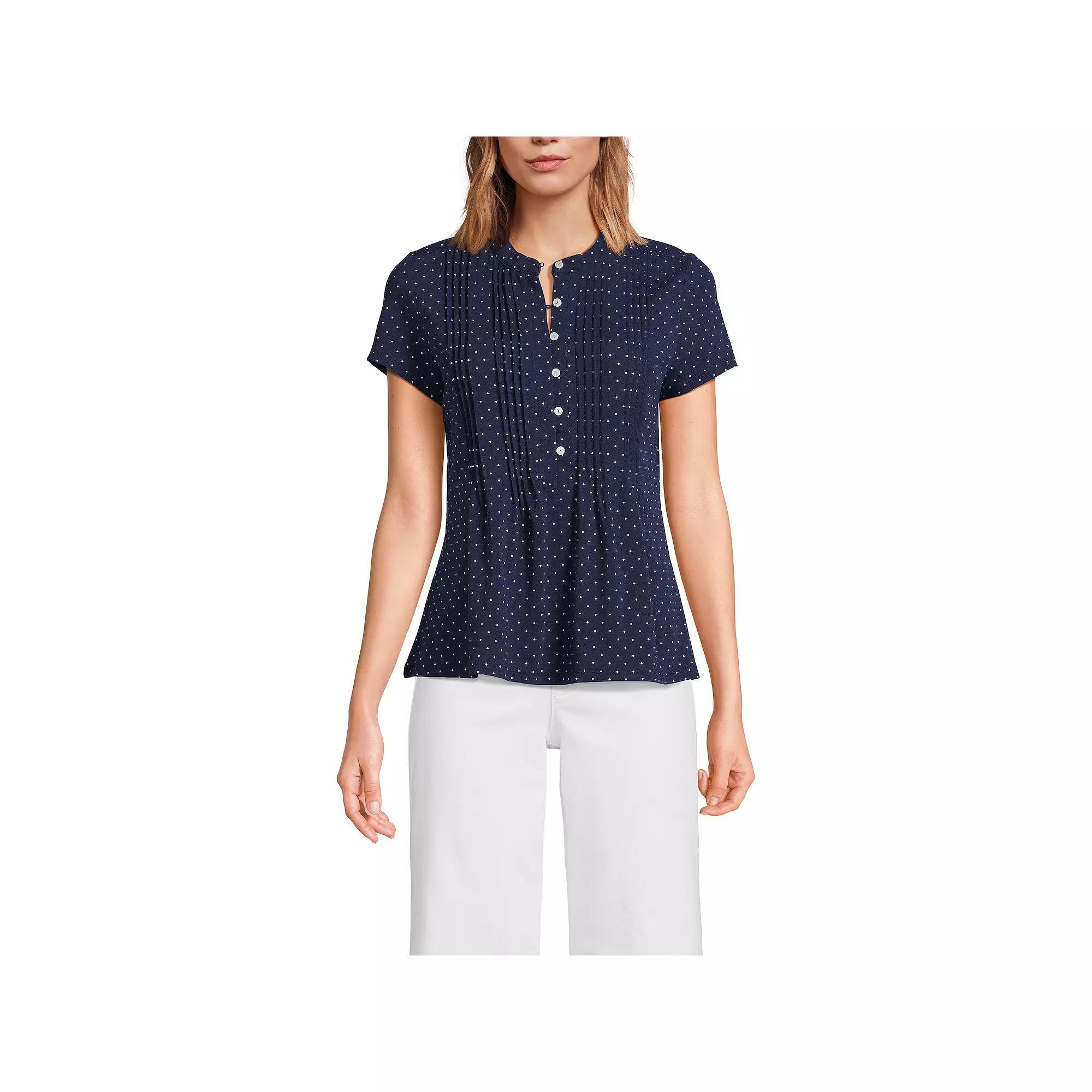 Women's Lands' End Lightweight Jersey Button Pintuck Top, Size: Small, White Product Image
