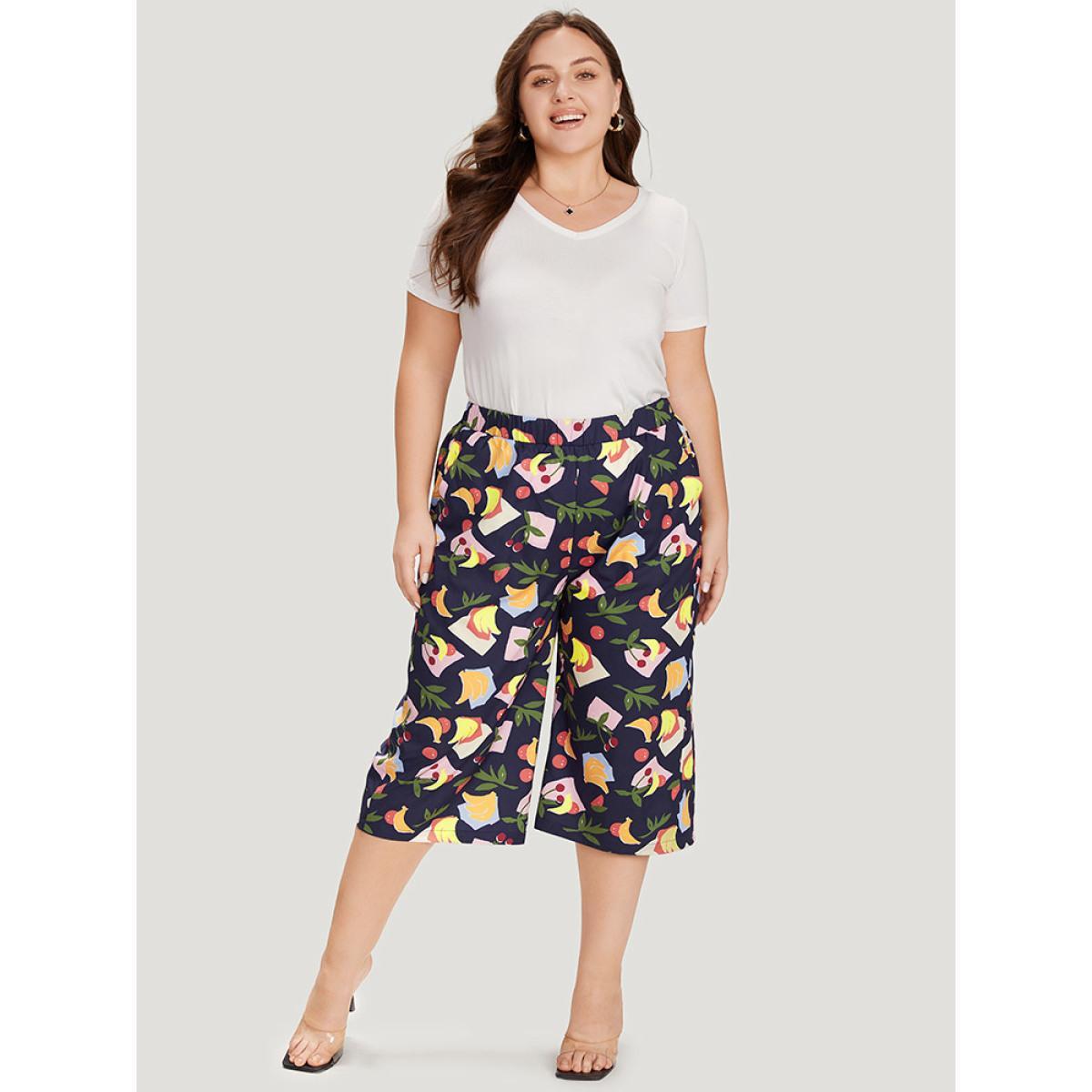 Plus Size Fruit Print Slant Pocket Elastic Waist Pants Women Multicolor Elegant High Rise Dailywear Pants BloomChic 14-16/1X Product Image