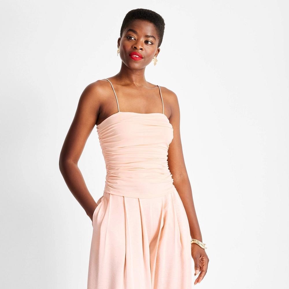 Womens Slim Fit Ruched Tank Top - Future Collective Peach Orange XS Product Image