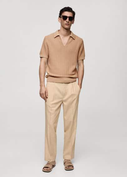 Twisted knitted cotton polo shirt - Men | MANGO USA Product Image