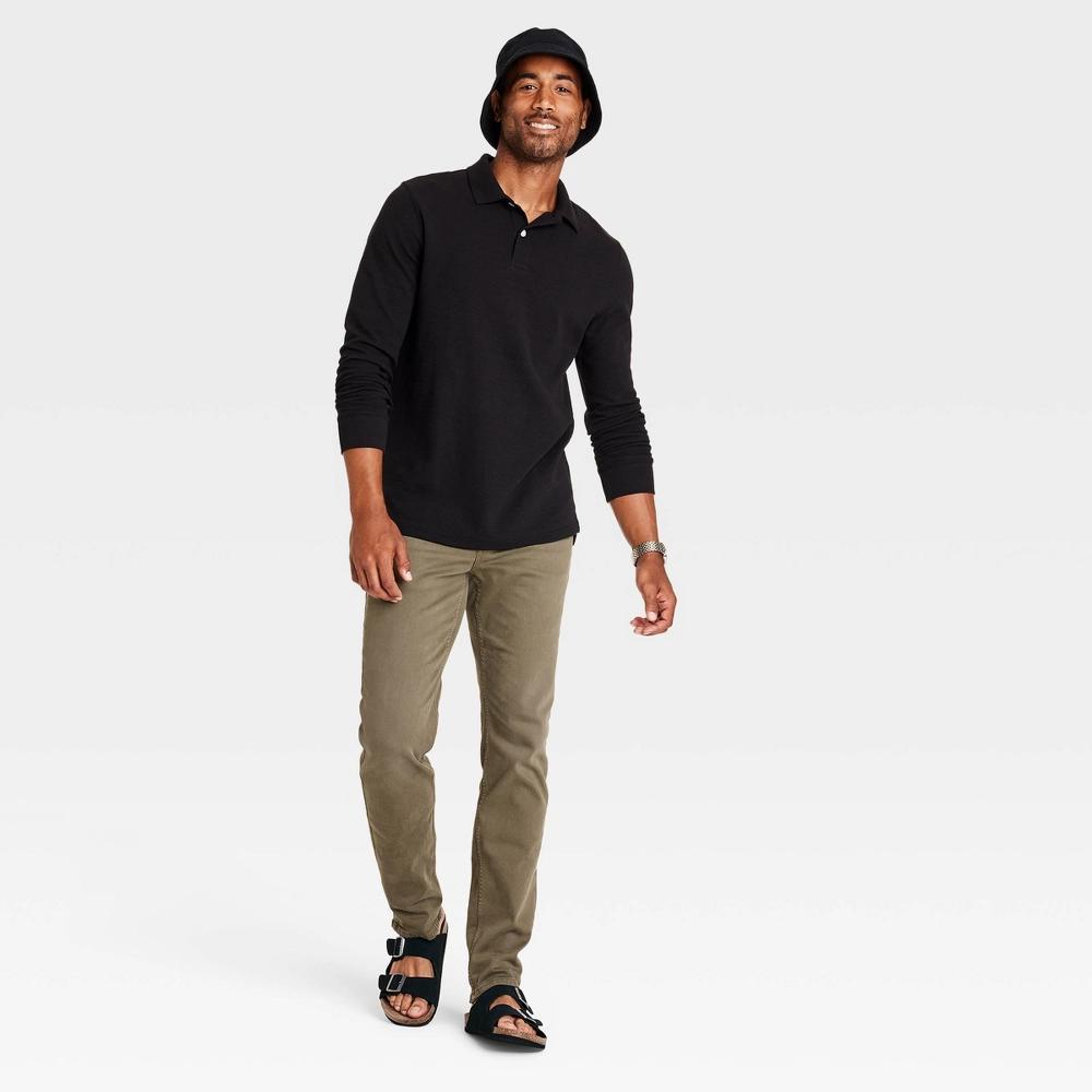 Mens Long Sleeve Polo Shirt - Goodfellow & Co Black L Product Image