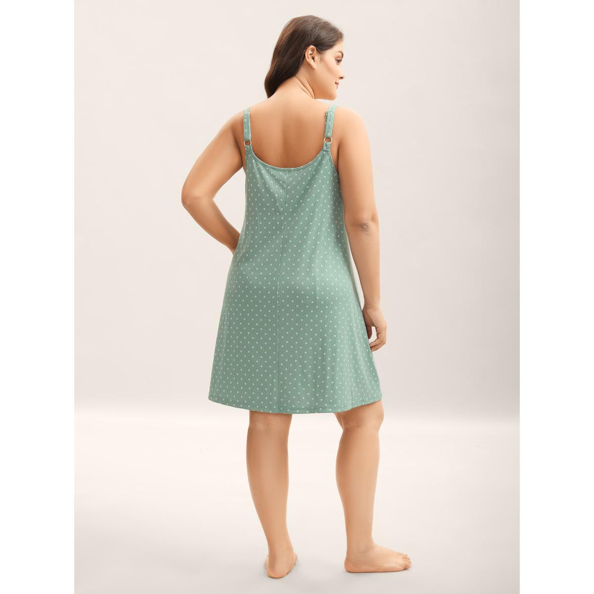 Plus Size Lace Neck Polka Dots Textured Loungewear Women Greenbean V-neck Loungewear BloomChic 26/4X Product Image