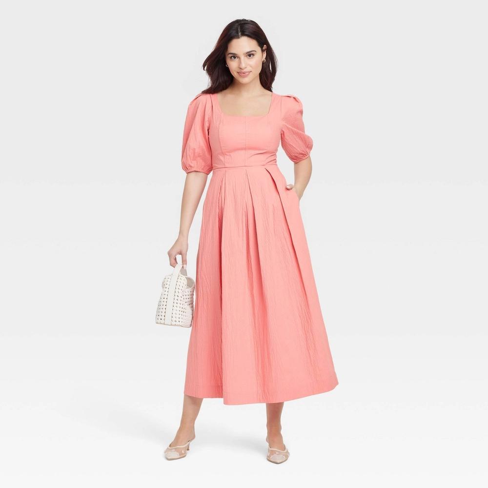Womens Short Sleeve Midi Dress - A New Day Coral Product Image