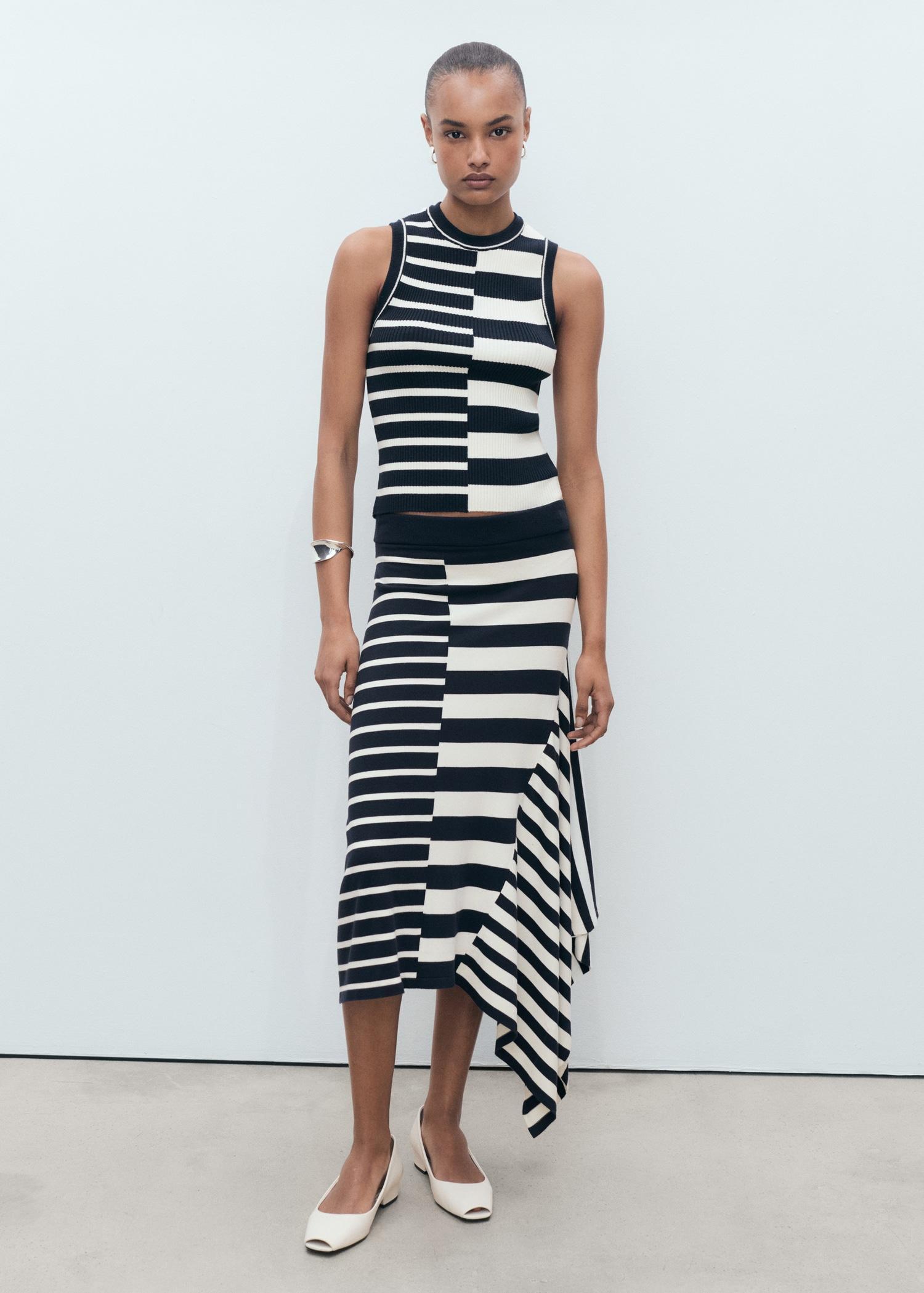 Asymmetrical striped knitted skirt - Women | MANGO USA Product Image