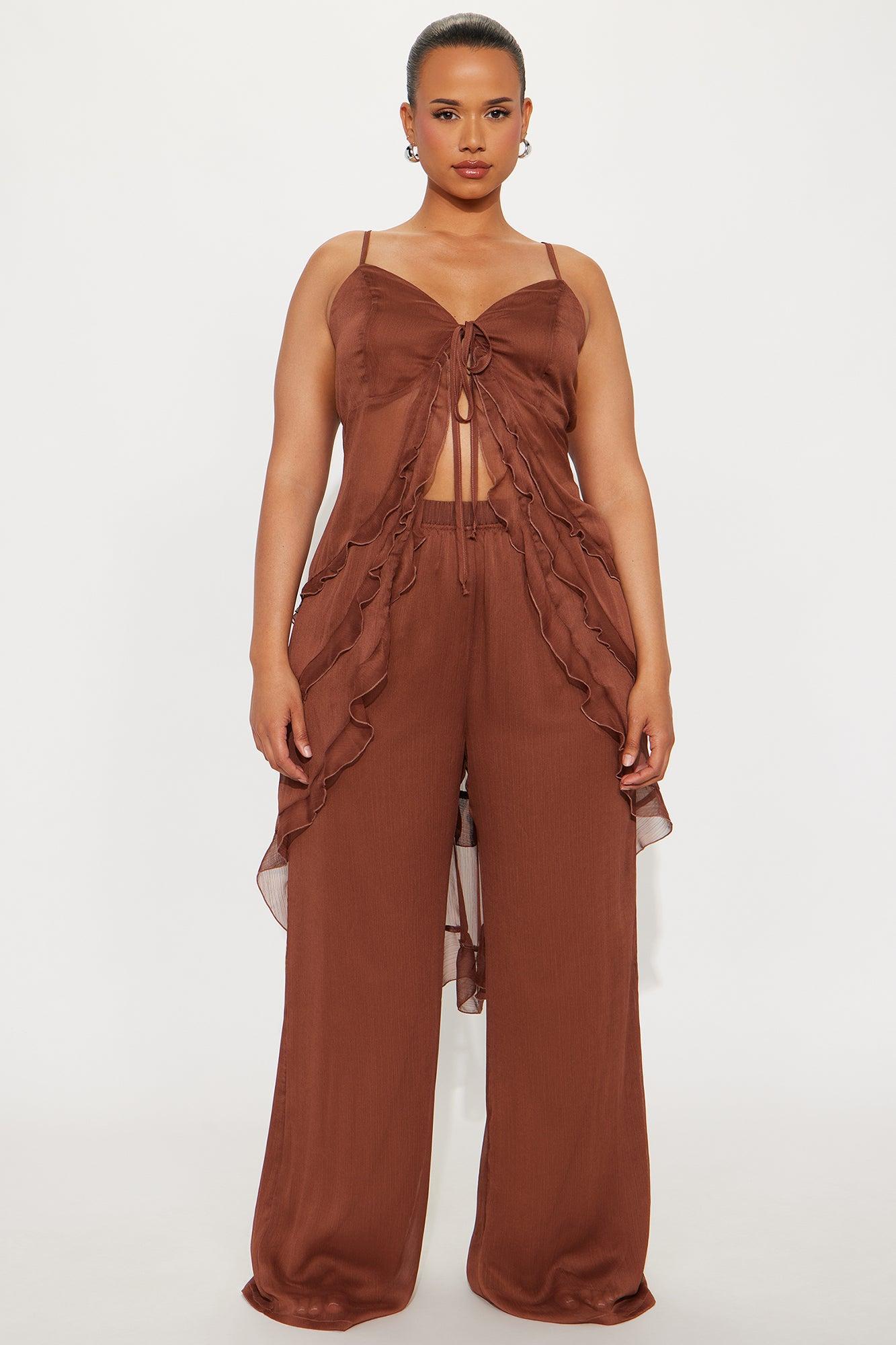 Giana Flowy Chiffon Pant Set - Brown Product Image