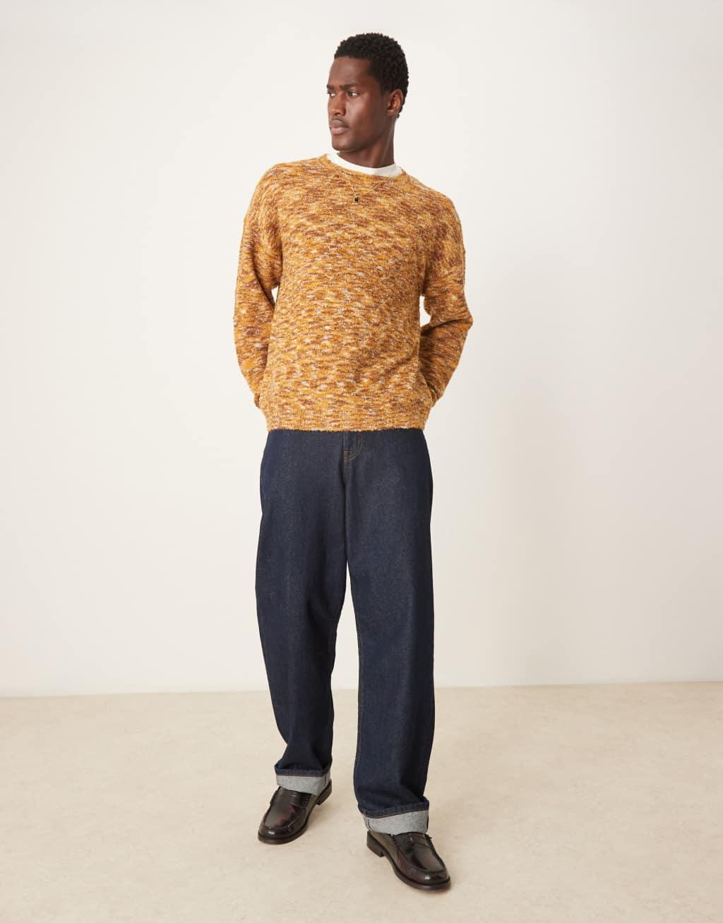 ASOS DESIGN relaxed knit crew neck sweater in tan space dye Product Image
