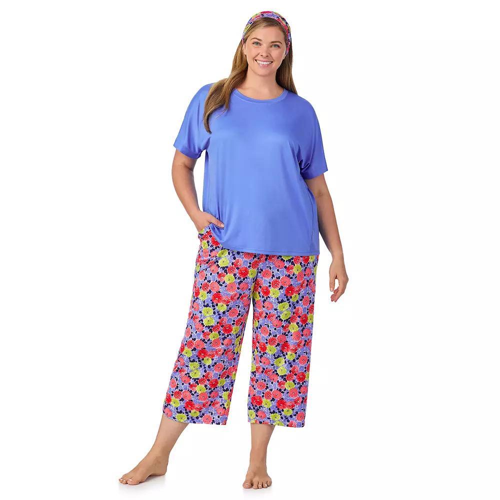 Plus Size Cuddl Duds® 2-pc. Pajama Crewneck Top & Pajama Capri Pants Set with Matching Headband, Women's, Size: 3XL, Multi Floral Product Image