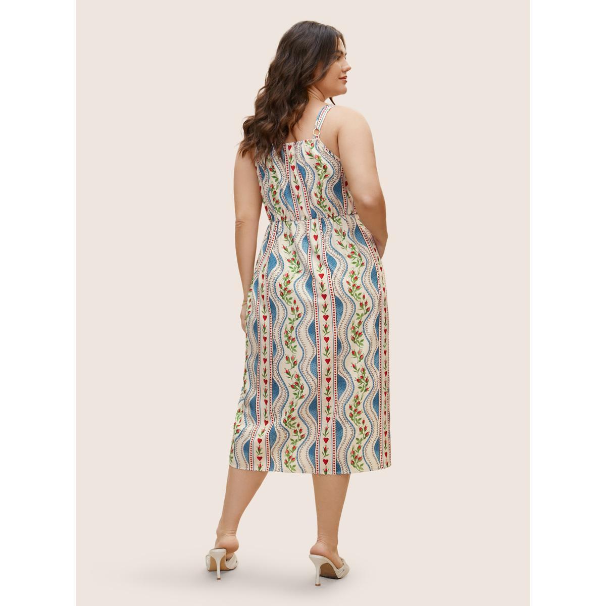 Plus Size Boho Print Split Front Cami Dress Skyblue Women Elegant Slit Non Sleeveless Curvy BloomChic 14-16/1X Product Image