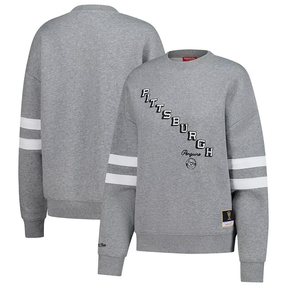 Women's Mitchell & Ness Heather Gray Pittsburgh Penguins Logo Lightweight Pullover Sweatshirt, Size: Medium, Grey Product Image