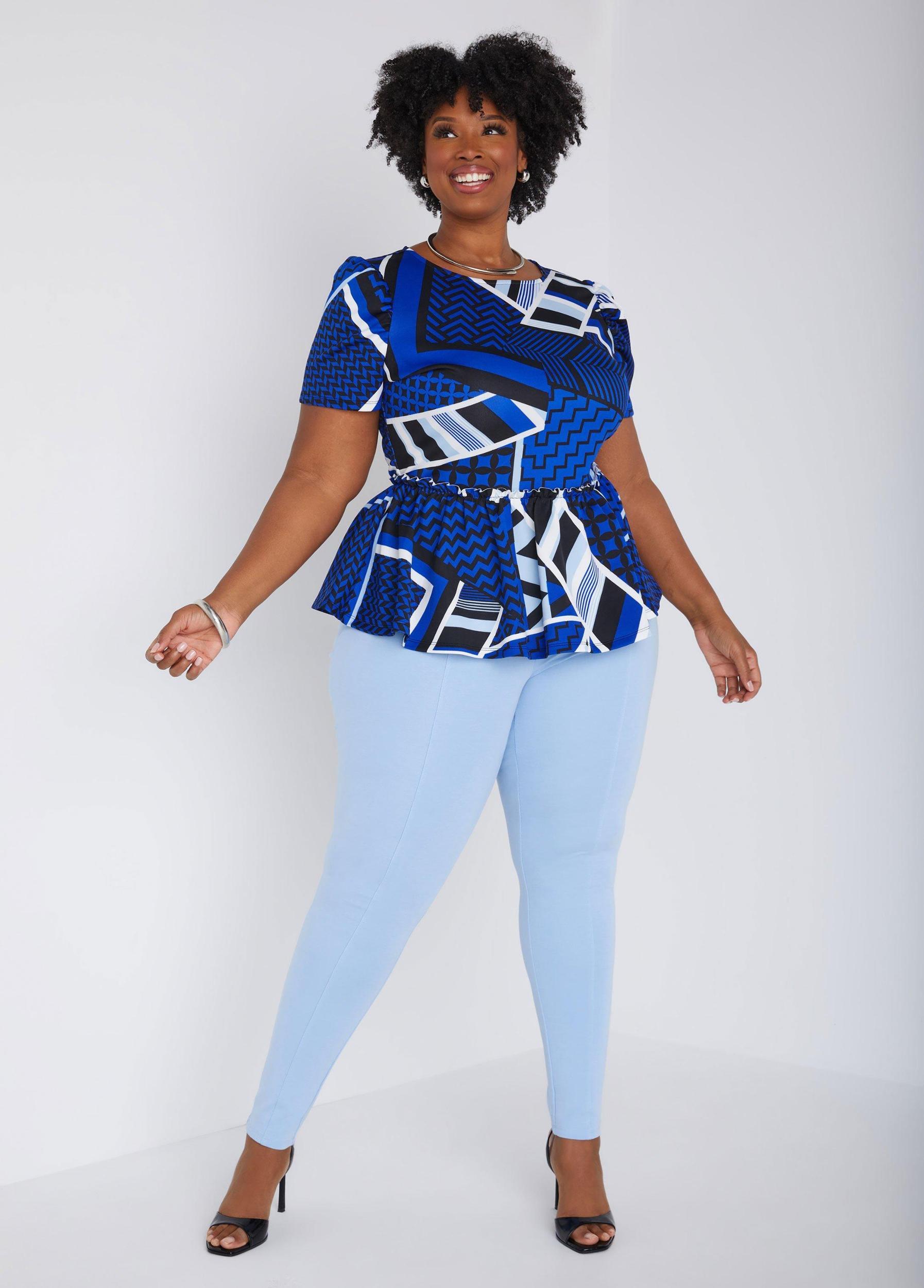 Printed Stretch Knit Peplum Top Product Image