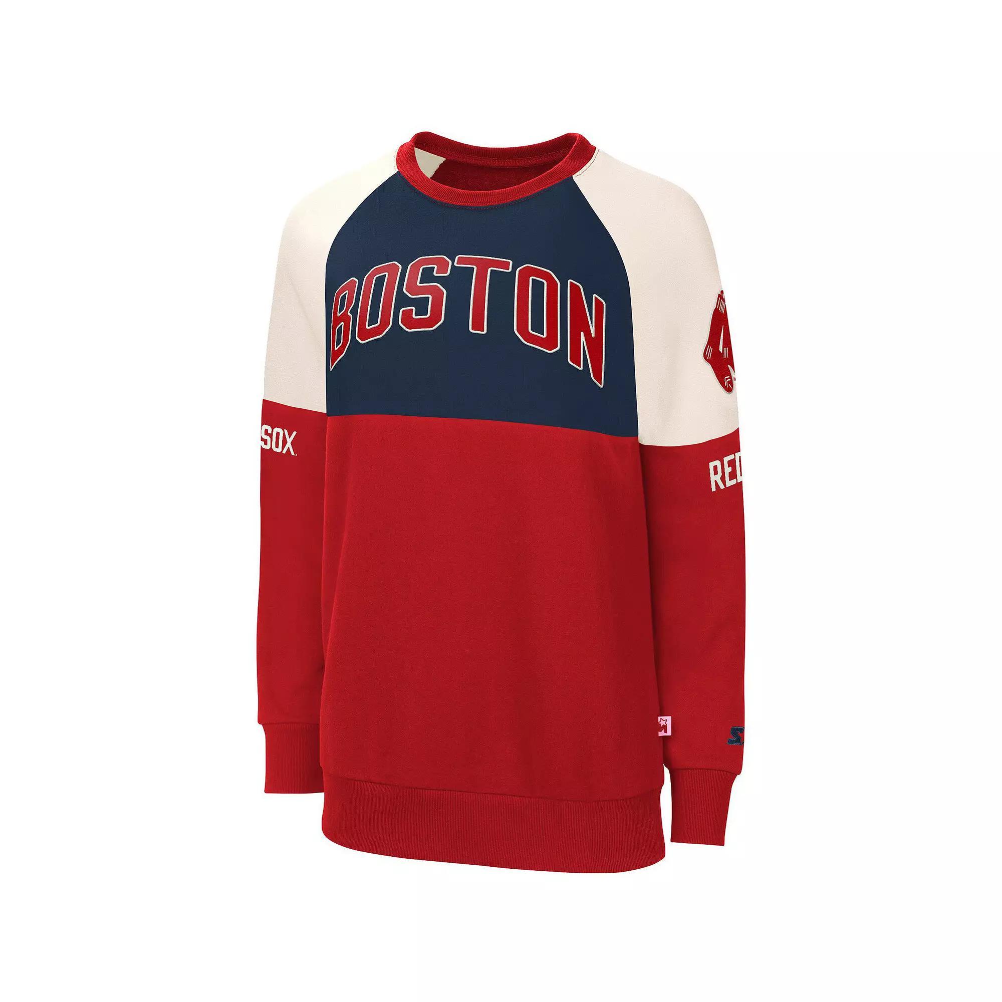 Women's Starter Navy/Red Boston Red Sox Baseline Raglan Historic Logo Pullover Sweatshirt, Size: Large, Blue Product Image