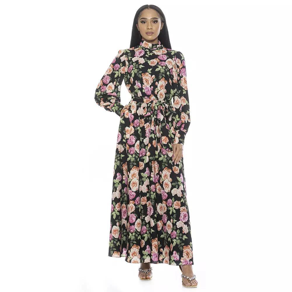 Women's ALEXIA ADMOR Isaliah Mockneck Blouson Sleeve Maxi Dress, Size: 12, Black Team Product Image