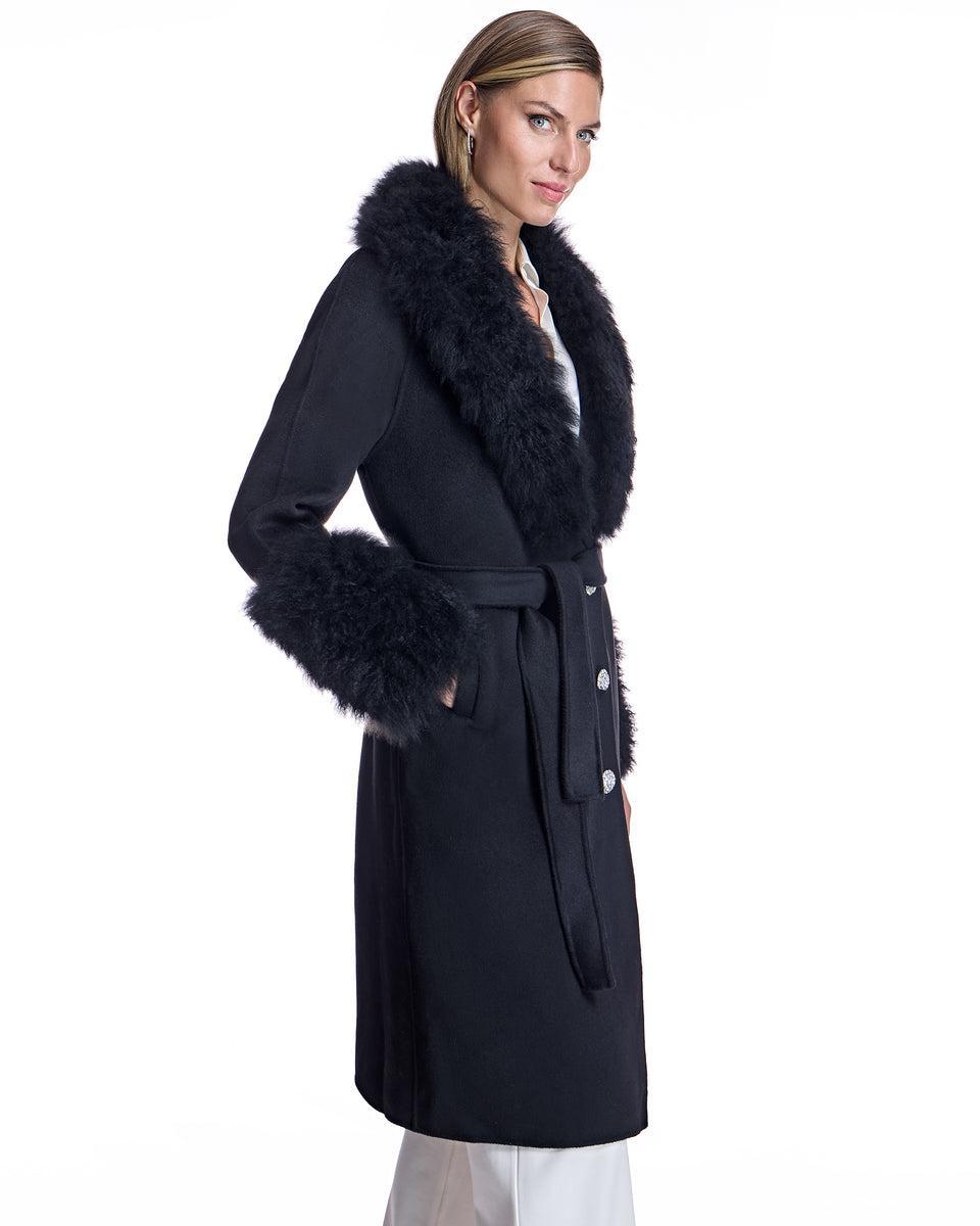 Belted Wool Coat with Cashmere Goat Trim Product Image
