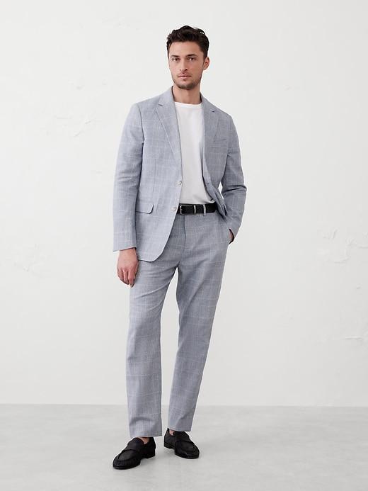 Tailored-Fit Linen-Blend Blue Glen Plaid  Suit Trouser Product Image