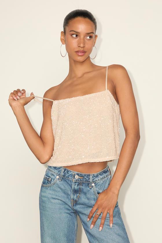 Evaline Champagne Sequin Boxy Crop Cami Top Product Image