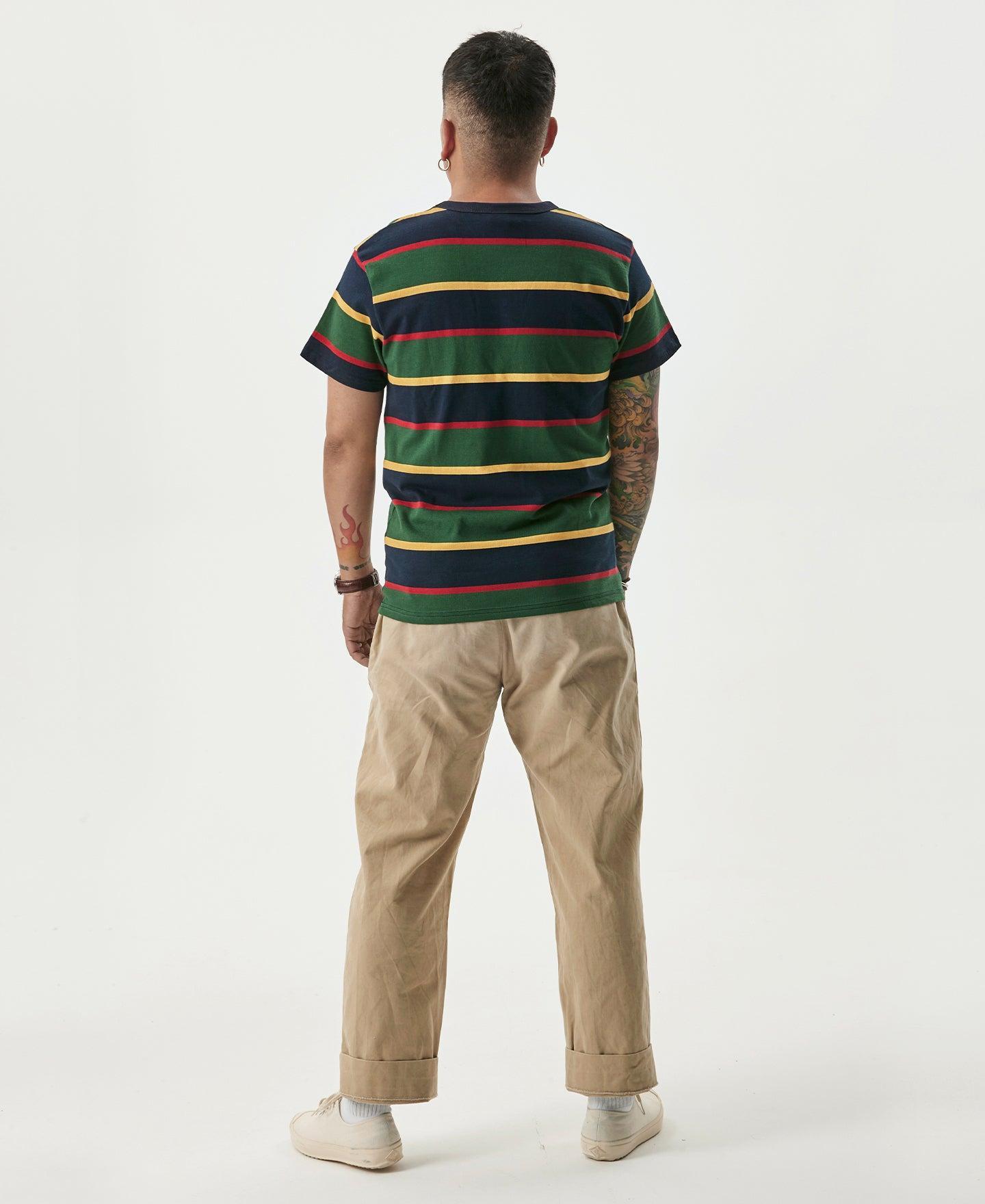 9.8 oz IVY Style Striped T-Shirt - Navy/Green Product Image