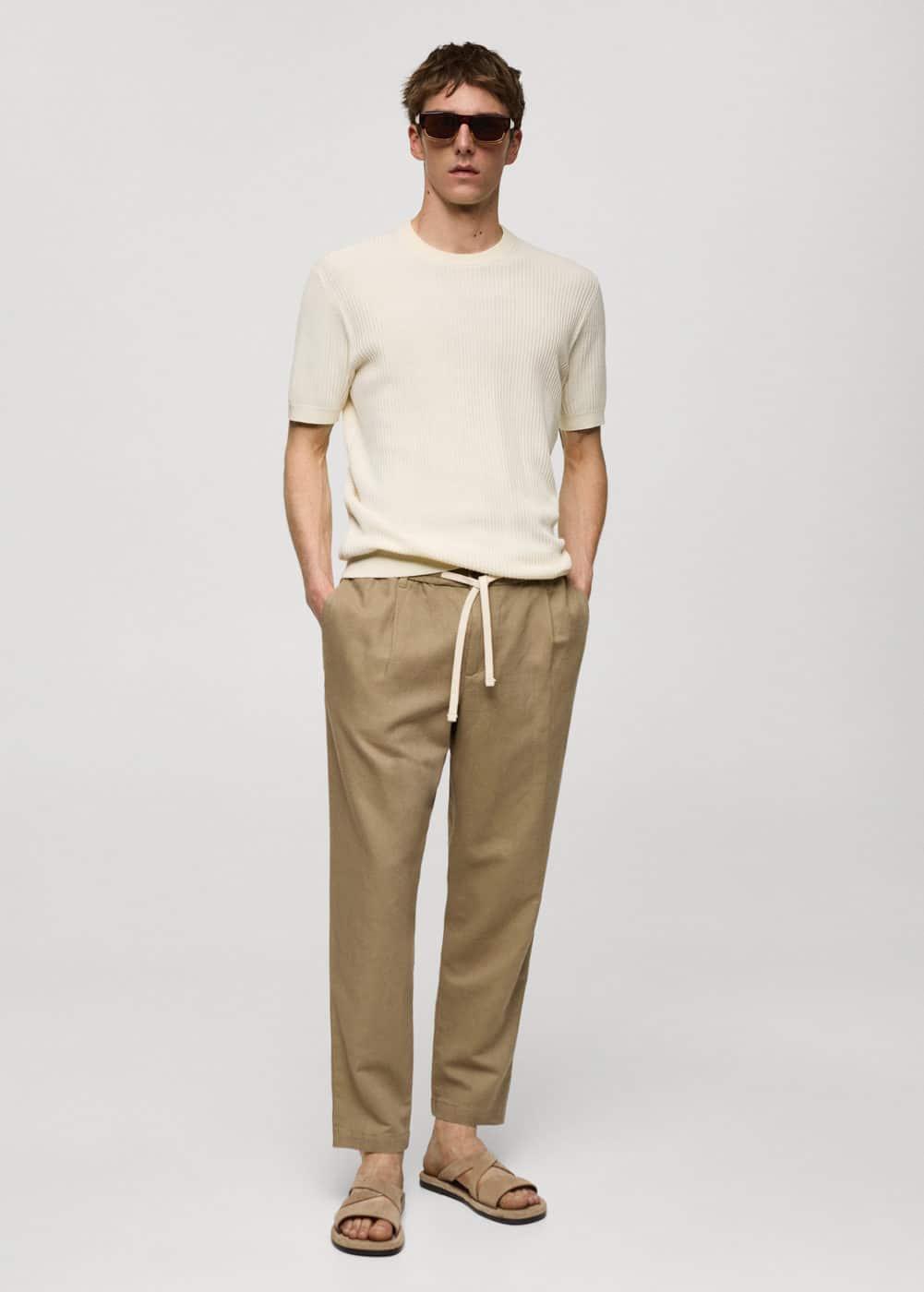 Mango Mens Drawstring Detail Slim-Fit Pants Product Image