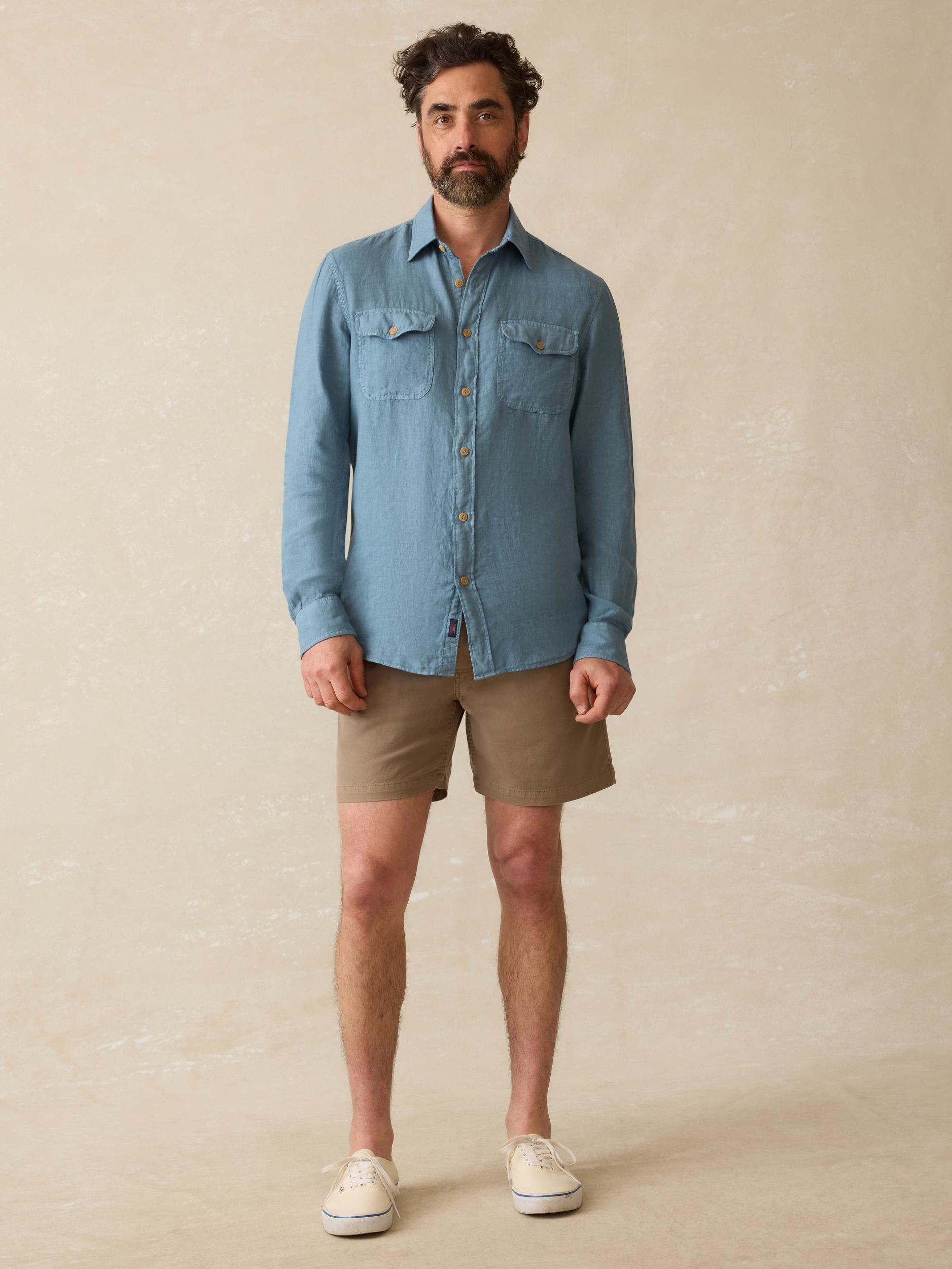 Irish Linen Safari Shirt - Deep Marine Product Image