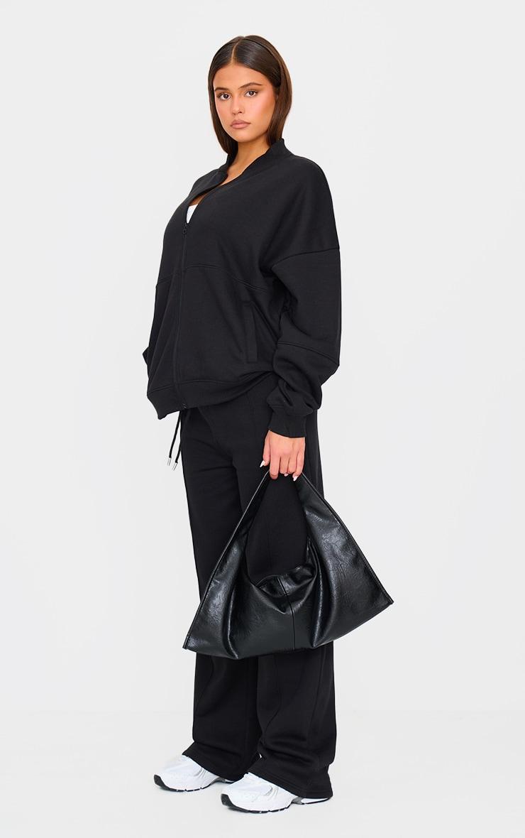 Black Oversized Zip Through Sweat Bomber Jacket Product Image