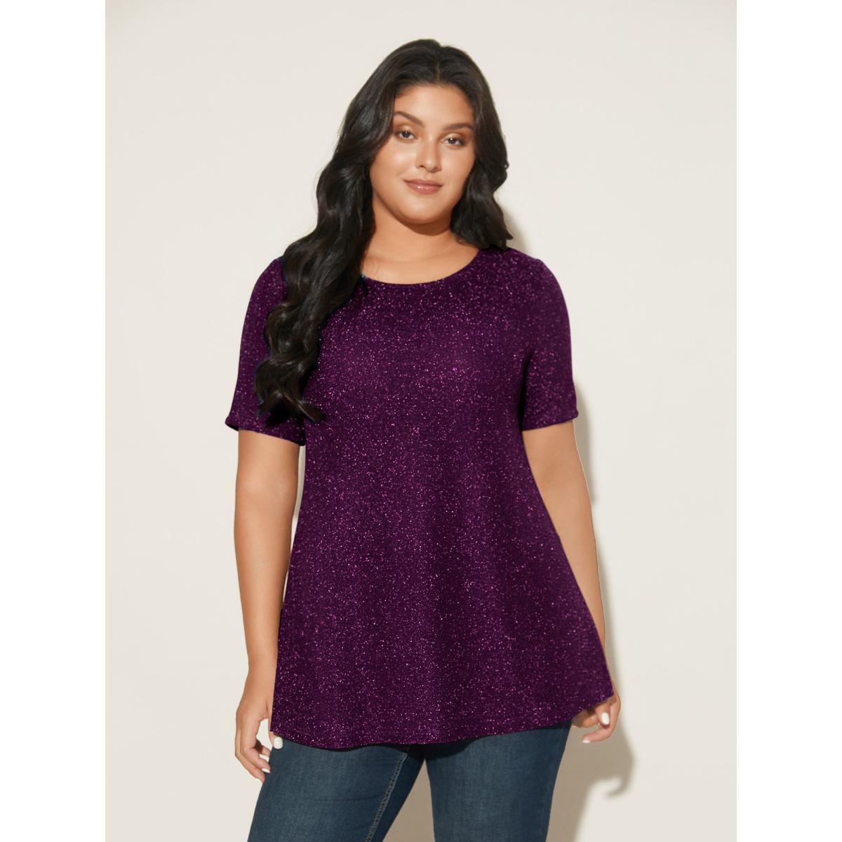 Plus Size Shimmering Gold & Silver Thread A-Line Tee Deeppurplered Women Casual Non Round Neck Loose Everyday T-shirts BloomChic 26/4X Product Image