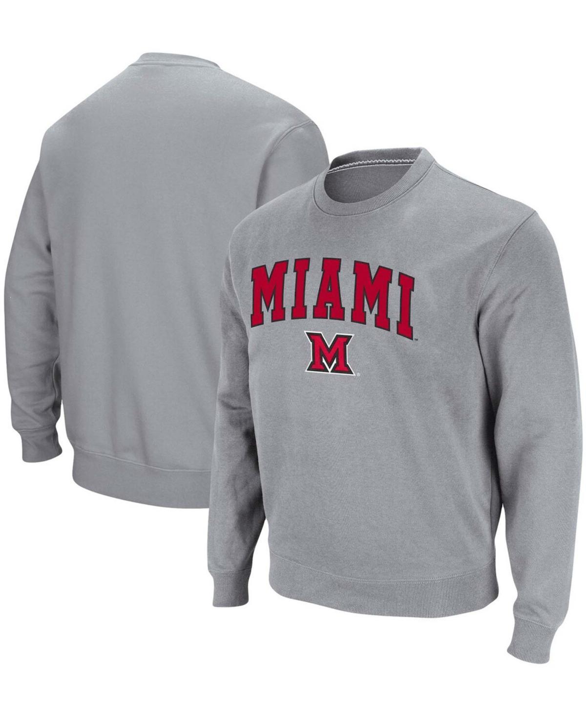 Men's Colosseum Heathered Gray Miami University RedHawks Arch & Logo Tackle Twill Pullover Sweatshirt, Size: 3XL, Moh Grey Product Image