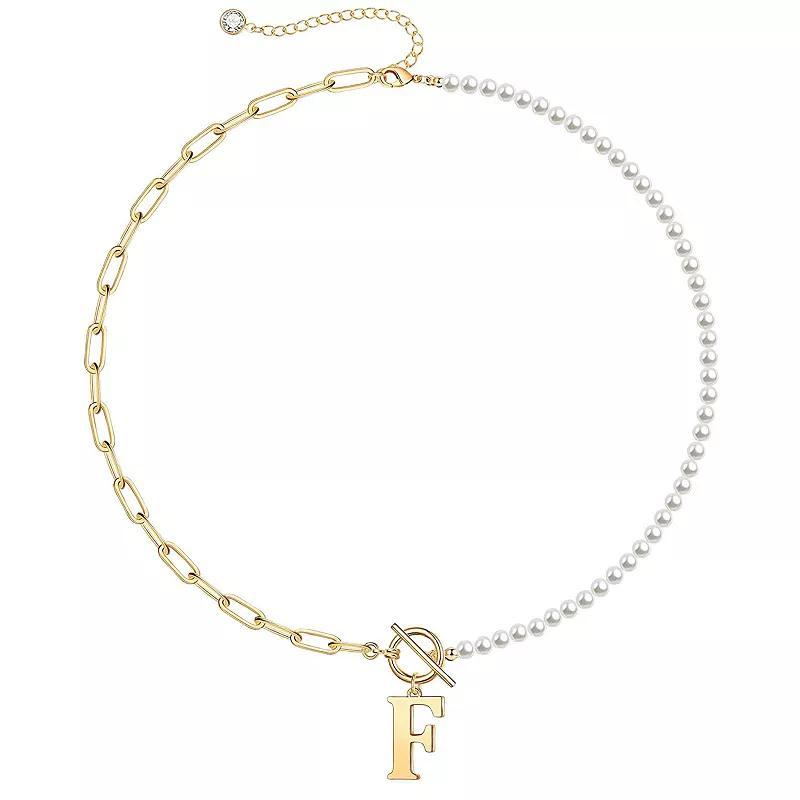 14k Gold Plated Initial Link Chain Necklace, Womens Gold Tone F Product Image
