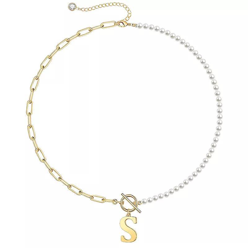 14k Gold Plated Initial Link Chain Necklace, Womens Gold Tone F Product Image