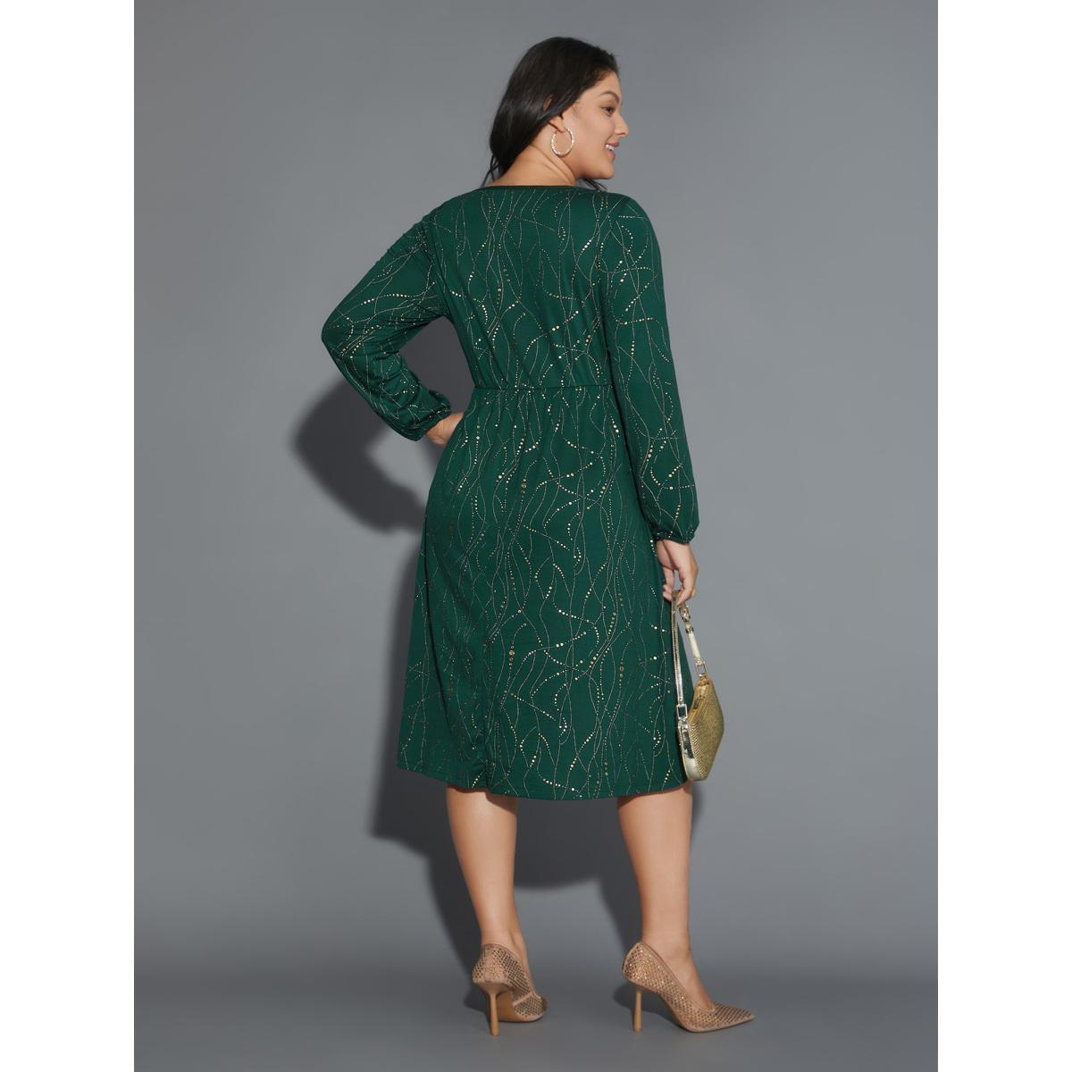 Plus Size Glitter Crew Neck Waist-Cinched Dress Truegreen Women Cocktail Texture Party Curvy Bloomchic 26/4X Product Image