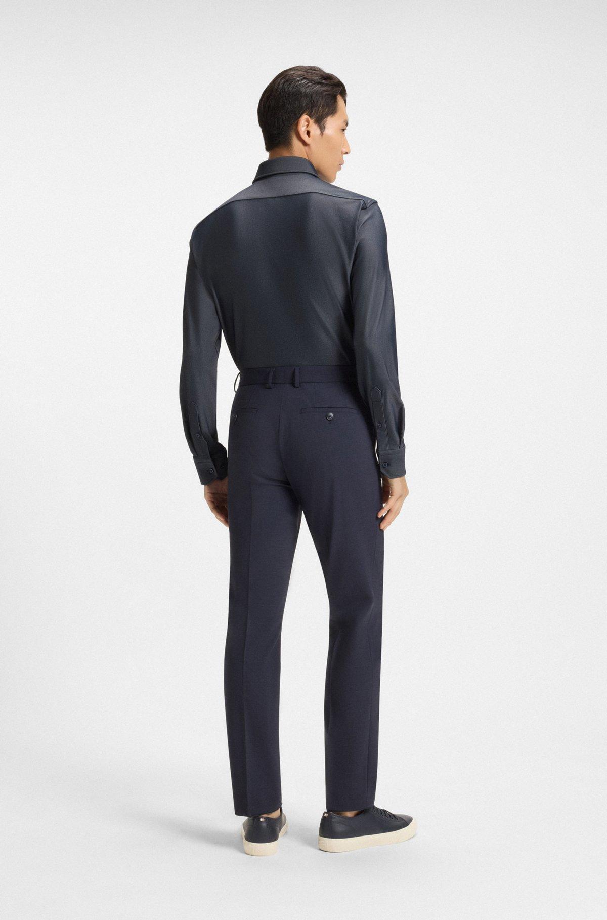 BOSS - Regular-fit shirt in structured stretch jersey - Dark Blue Product Image