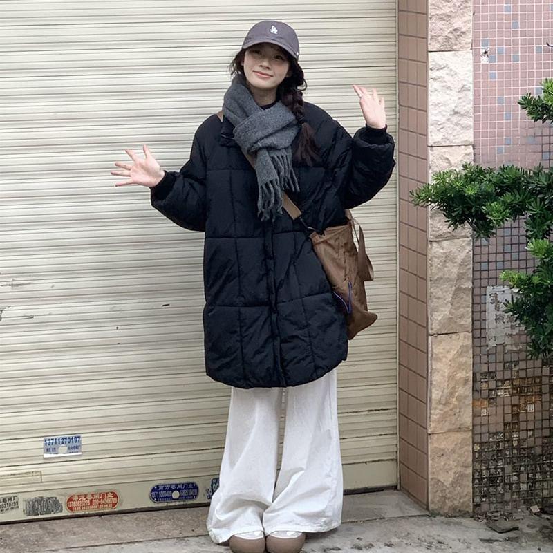 Plain Zip-Up Puffer Coat Product Image
