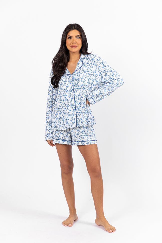 Under The Stars Blue Floral Pajama Shorts Product Image