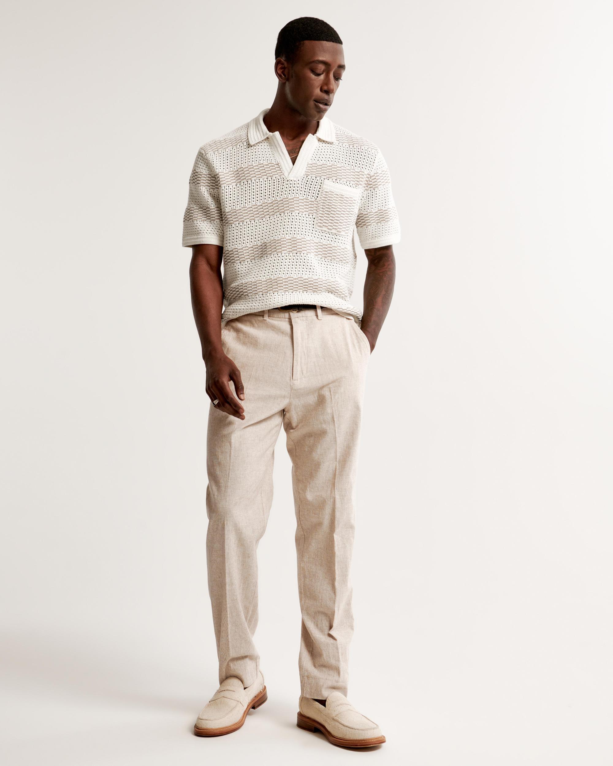 Striped Stitched Johnny Collar Sweater Polo Product Image