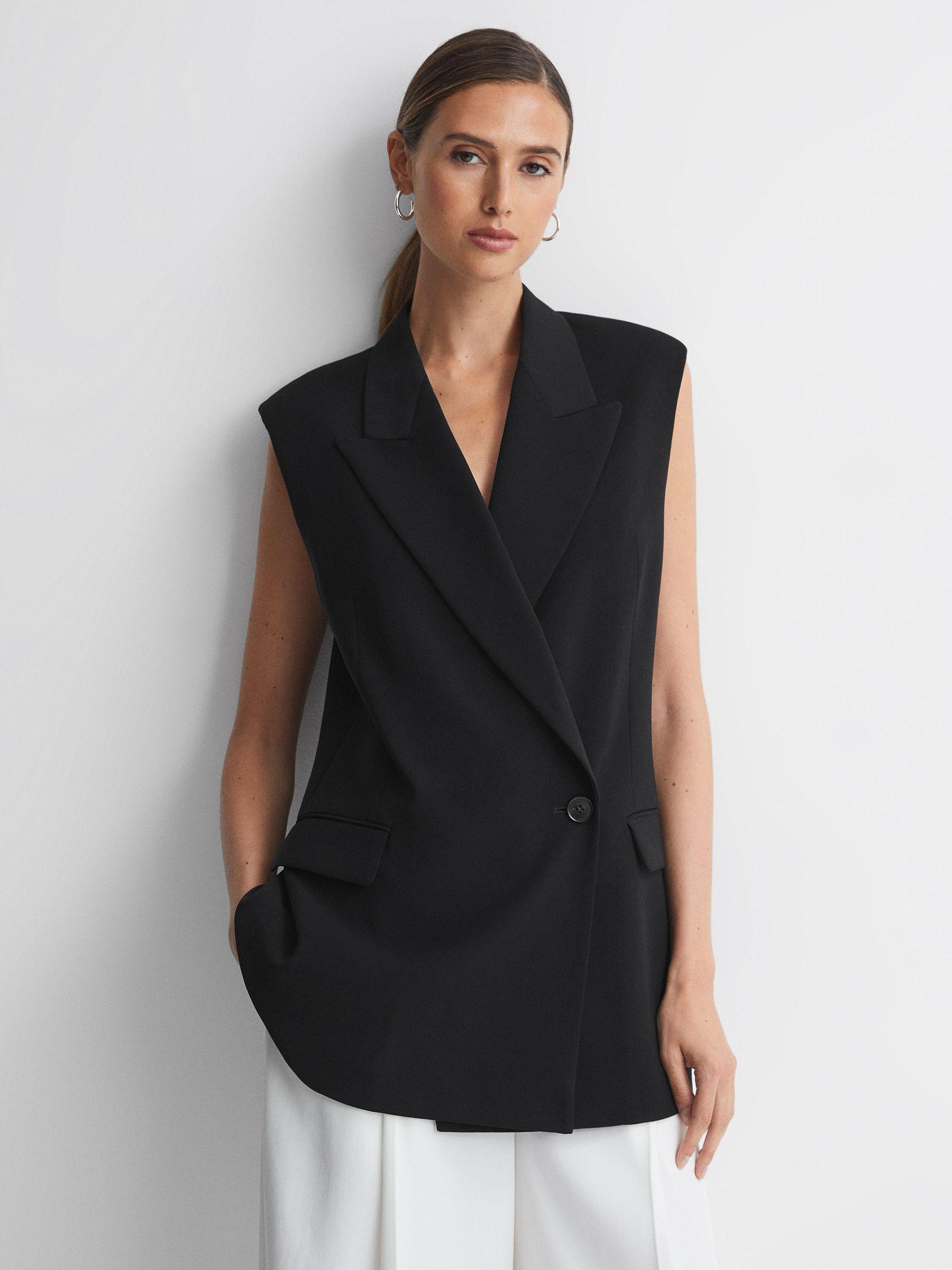 Double Breasted Longline Waistcoat in Black Product Image