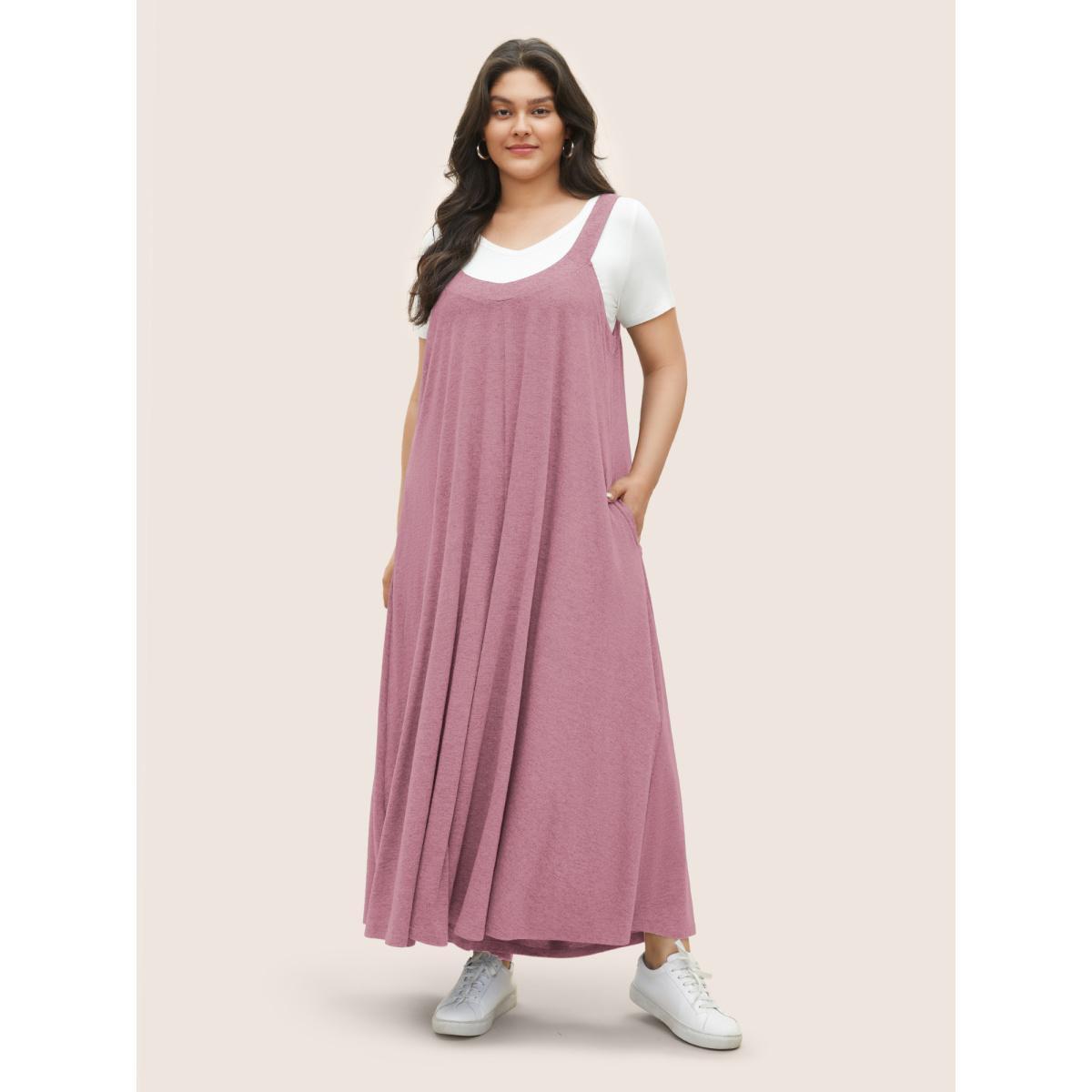 Plus Size Dirtypink Supersoft Essentials Solid Pocket Adjustable Straps Jumpsuit Women Casual Sleeveless Non Everyday Loose Jumpsuits BloomChic 18-20/2X Product Image