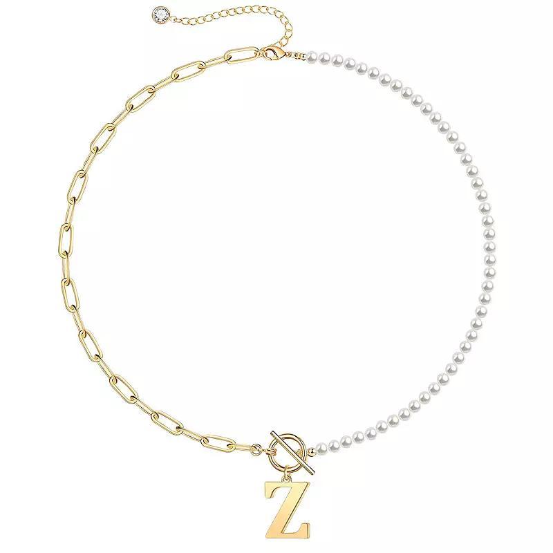 14k Gold Plated Initial Link Chain Necklace, Womens Gold Tone M Product Image