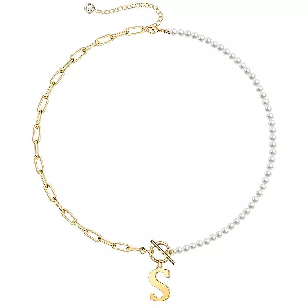 14k Gold Plated Initial Link Chain Necklace, Womens Gold Tone M Product Image