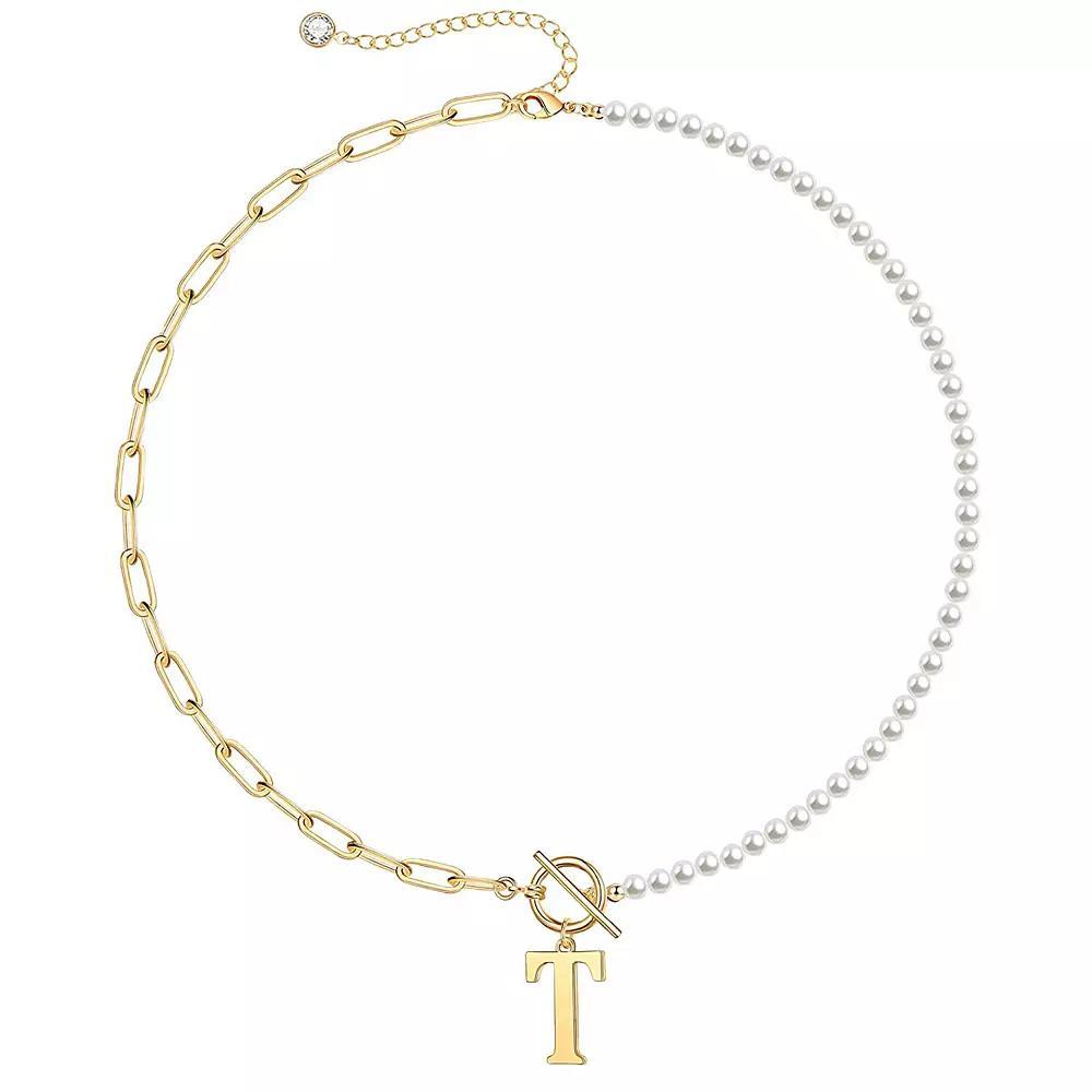 14k Gold Plated Initial Link Chain Necklace, Womens Gold Tone V Product Image