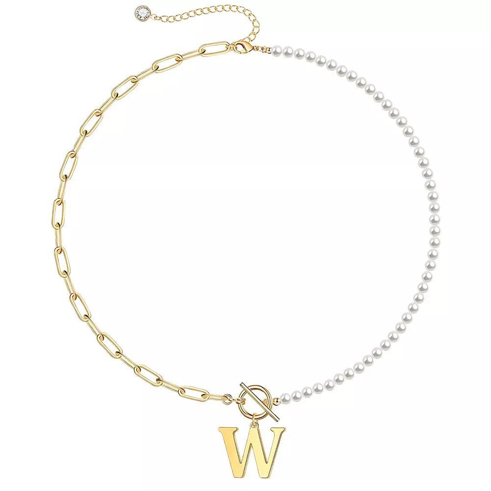 14k Gold Plated Initial Link Chain Necklace, Womens Gold Tone W Product Image