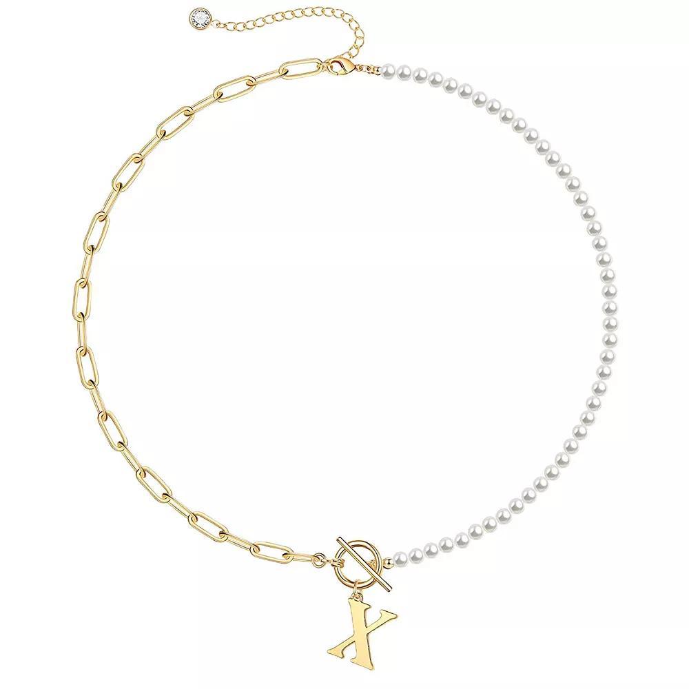 14k Gold Plated Initial Link Chain Necklace, Womens Gold Tone X Product Image